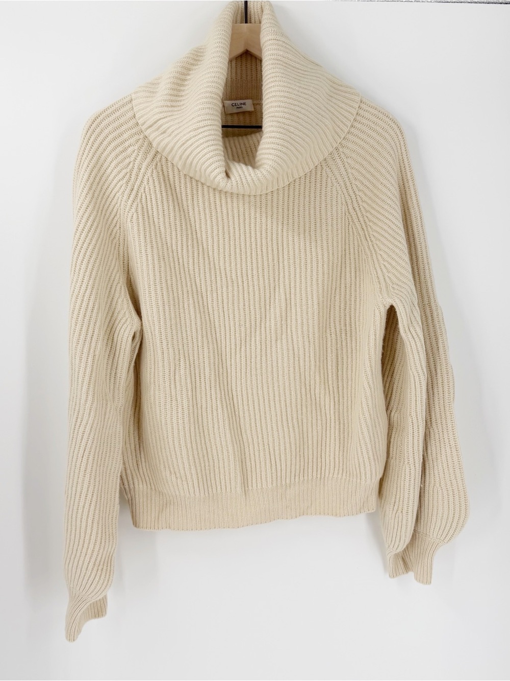 Celine Signature Cashmere Turtleneck Sweater in Vanilla Size L Quiet Luxury